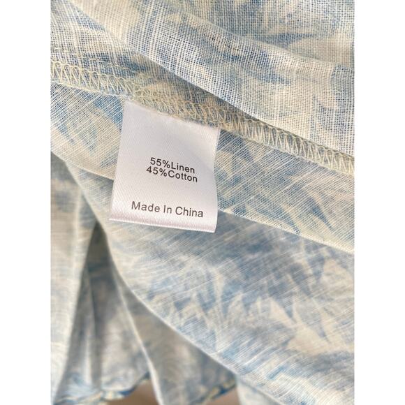 Tuckernuck Tate Dress Misty Blue Toile Pleated Mini Linen Cotton Ruffle Neck XS - Picture 11 of 11